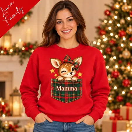 Felpa donna natalizia personalizzata Cerbiatti di Natale Linea Family