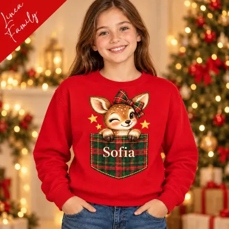Felpa bimba natalizia con nome Cerbiatti di Natale Linea Family
