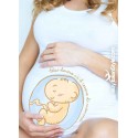 canotta premaman con stampa di un bambino che si affaccia dalla pancia