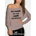 maglia a manica lunga monospalla "mio marito ha una moglie fantastica"