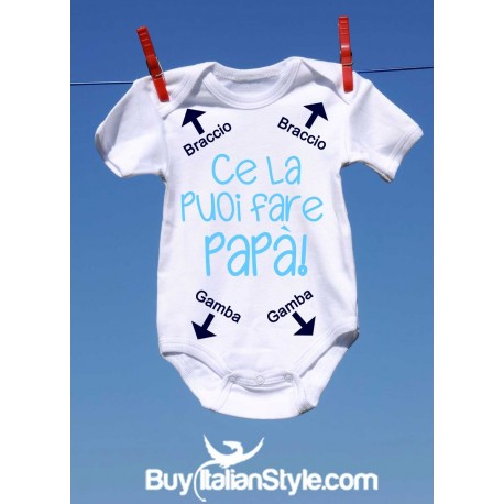 abbigliamento neonato bis body con stampa ce la puoi fare papà frecce gambe e braccie