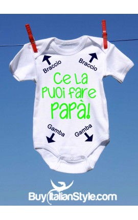 abbigliamento neonato bis body con stampa ce la puoi fare papà frecce gambe e braccie