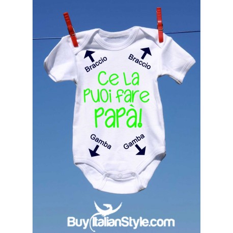 abbigliamento neonato bis body con stampa ce la puoi fare papà frecce gambe e braccie