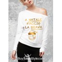 maglia a manica lunga spalla scoperta a tema natale
