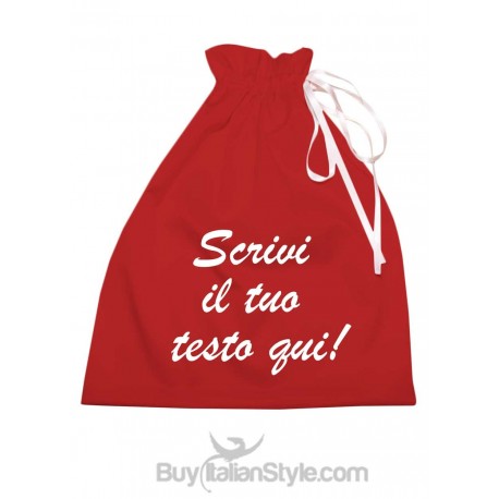 Sacco porta regali in raso rosso, personalizzabile con dedica