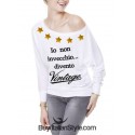 maglia a manica lunga spalla scoperta "Io non invecchio divento vintage"