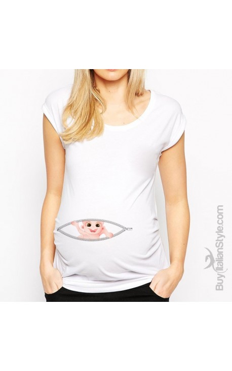 T Shirt Maglia Premaman Bimbo Che Esce dalla Zip T Shirt Maglia Premaman Bimbo Che Esce dalla Zip
