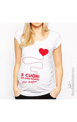 T-shirt premaman manica corta "Due cuori un solo battito"