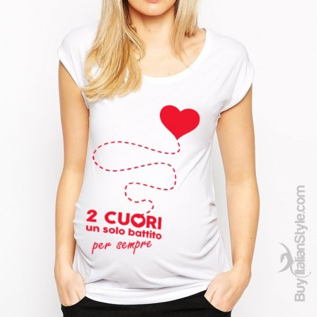 T-shirt premaman manica corta "Due cuori un solo battito"