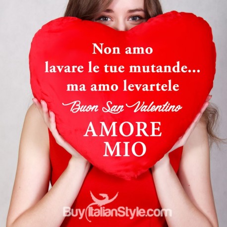 Cuscino a forma di cuore con frase dedica per san valentino