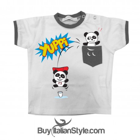 T-shirt con taschino stampa panda