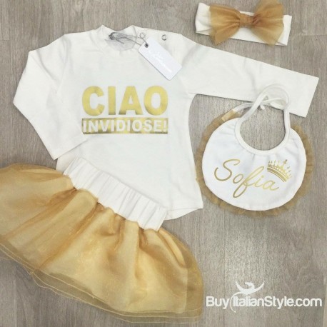 gonna in organza oro argento rosa