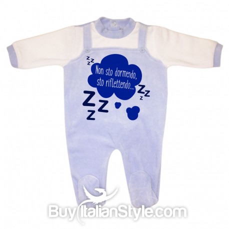 Tutina neonato in ciniglia "nn sto dormendo sto riflettendo"