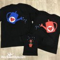 t-shirt bimba stampa fiorellino che viene annaffiato dai genitori