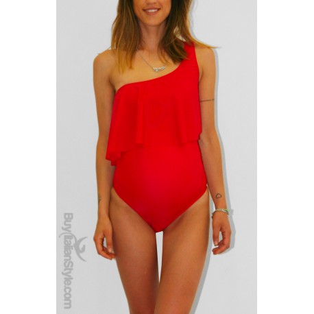 Costume premaman monospalla con volant