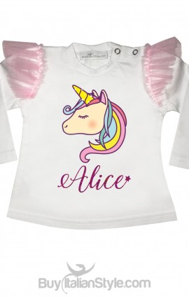 Maglia con alette in tulle stampa UNICORNO personalizzabile