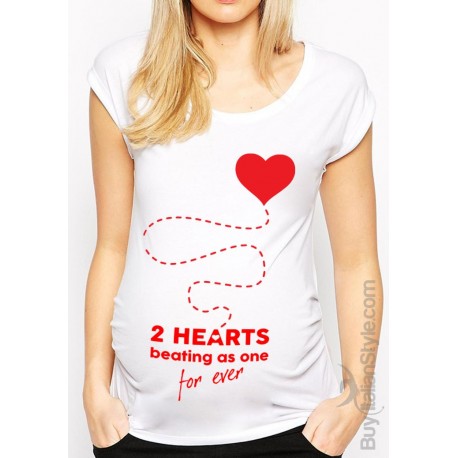 T-shirt premaman manica corta "Due cuori un solo battito"