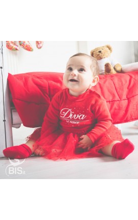 abitino neonata con tulle a cuori "diva si nasce"