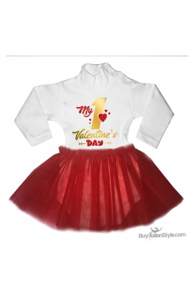 Bodysuit  with red tulle skirt "my first christmas"