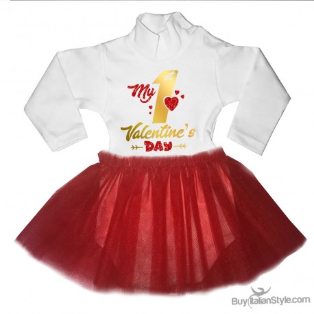 Bodysuit  with red tulle skirt "my first christmas"