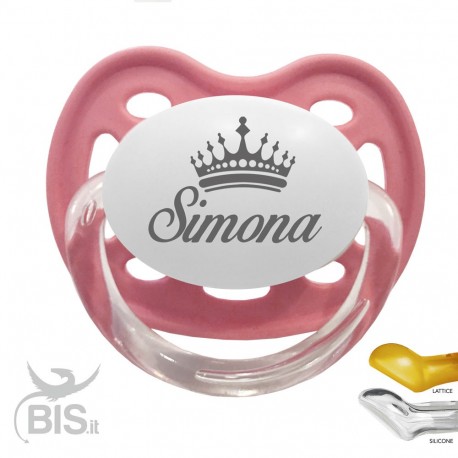 Succhietto love con nome disegno corona bimba CLASSIC