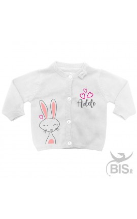 Cardigan in filo neonata  "coniglietto con nome"