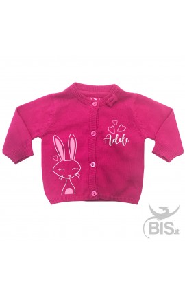 Cardigan in filo neonata  "coniglietto con nome"