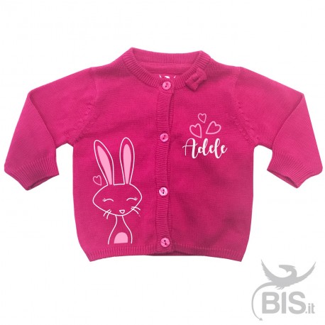 Cardigan in filo neonata  "coniglietto con nome"
