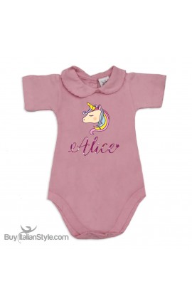 Body neonata colletto con finitura in pizzo  personalizzabile "unicorno e nome"