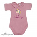 Body neonata colletto con finitura in pizzo  personalizzabile "unicorno e nome"