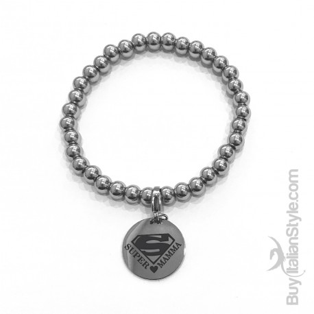 Braccialetto stile tiffany con charm "SUPER MAMMA"