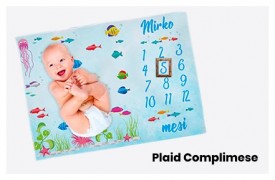 Coperta calendario complimese neonato personalizzata con nome orsetto con  palloncini 